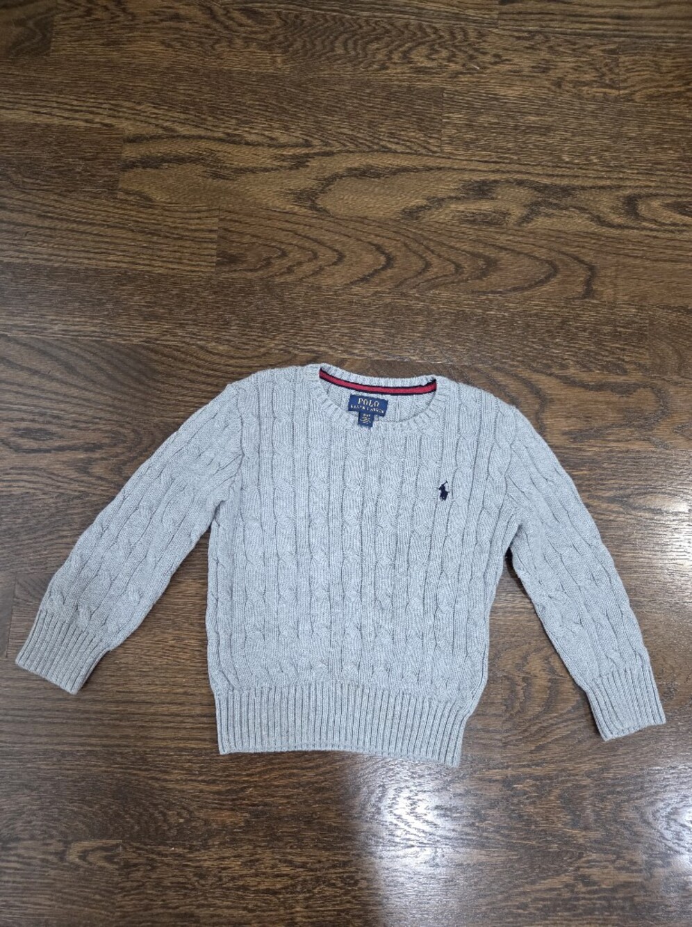Polo by Ralph Lauren Gray Cable Knit Crew Sweater with Pony Logo Sz.3T